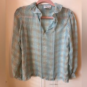 VTG Blue Blouse with Tassels